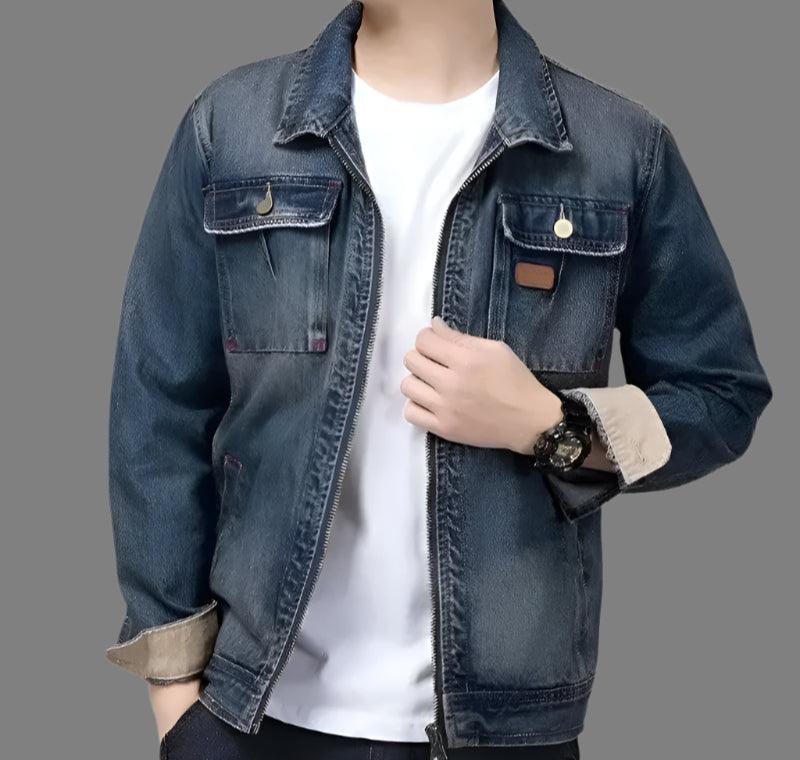 All-in-one Stylish Men's Denim Overalls Multi Pocket Autumn Winter Jacket - JVMCL