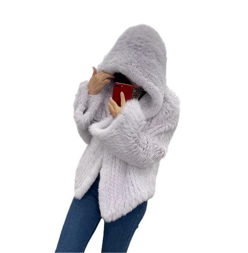 Luxurious Natural Rabbit Fur Hooded Coat – Soft, Warm & Elegant for Winter - JVMCL