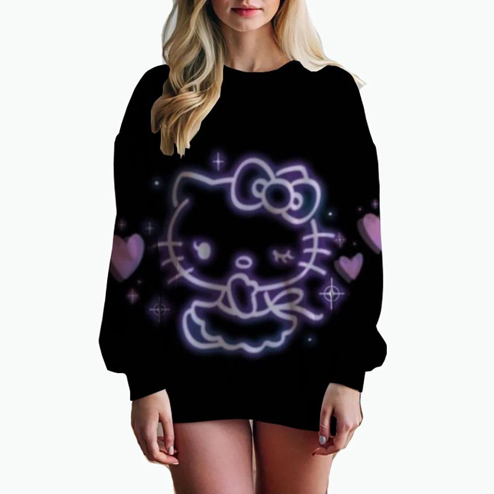 Oversized Anime Print Sweatshirt – Hello Kitty Hoodie for Women - JVMCL