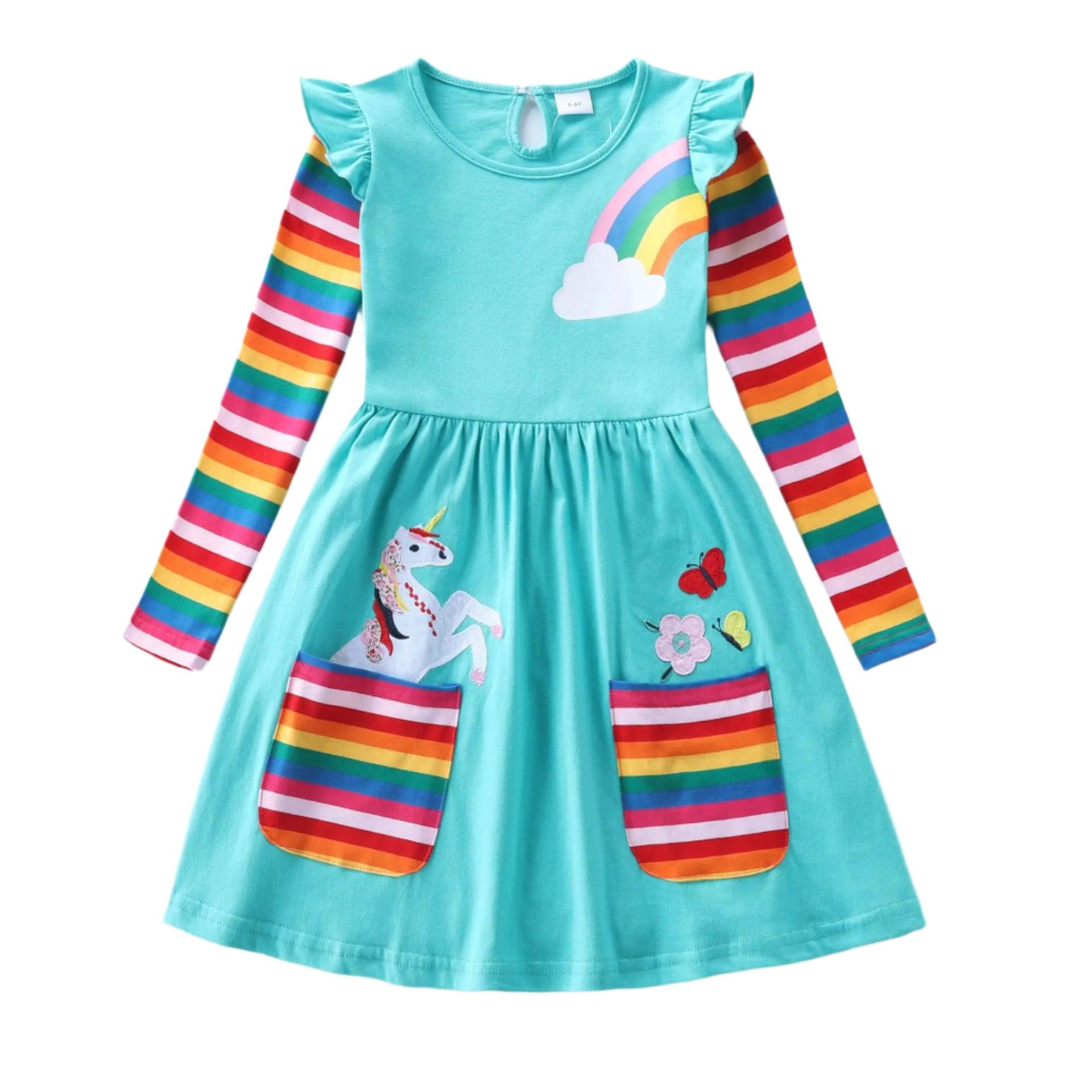 Adorable Toddler Girls' Christmas Santa Dress –Soft Cotton Rainbow Cartoon Skirt - JVMCL