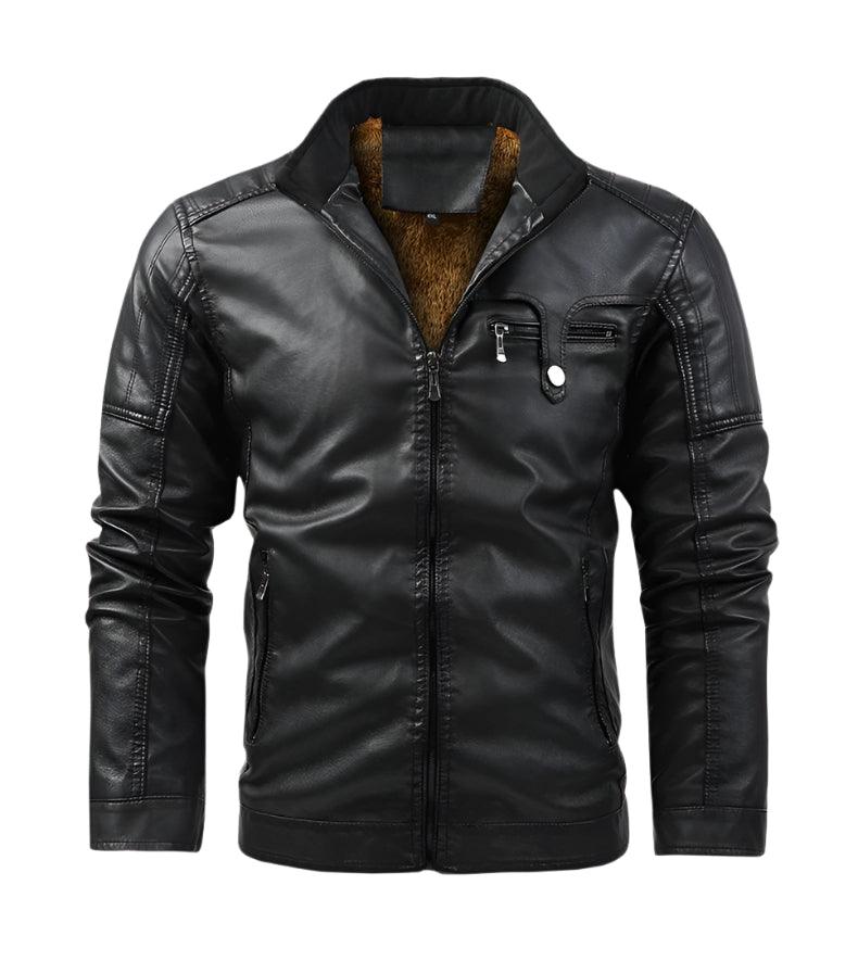 Men’s Standing Collar PU Leather Jacket – Multi-Pocket Moto & Biker Style - JVMCL