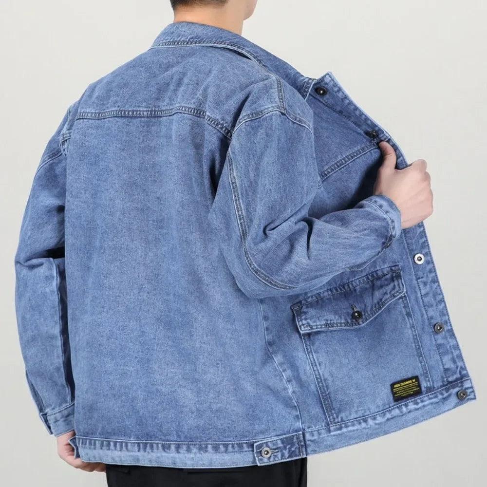 Men's High-End Baggy Denim Jacket – Trendy Multi-Pocket Casual Fall Large Jacket - JVMCL