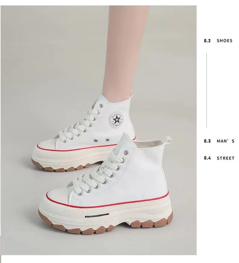 Women’s High-Top Vulcanized Height-Increasing Canvas Platform Ankle Boots - JVMCL