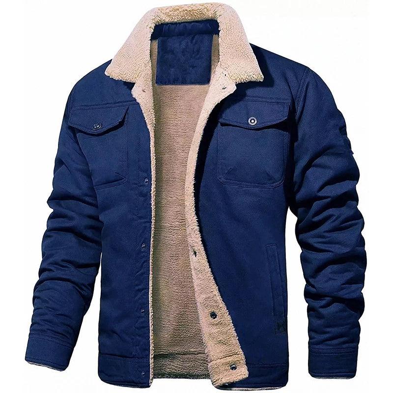 Safari-Inspired Style Men's Slim Double Pocket Long Sleeve Fleece Casual Jacket - JVMCL