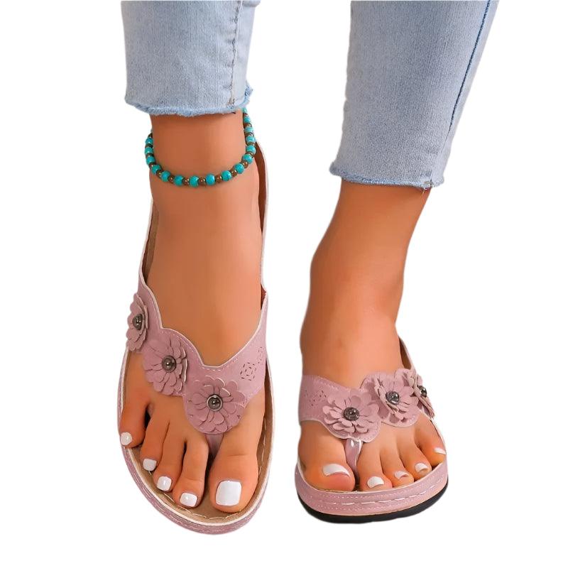 Toe Summer Shoes Women's Slippers: Sweet Three Flowers Platform Sandals - JVMCL