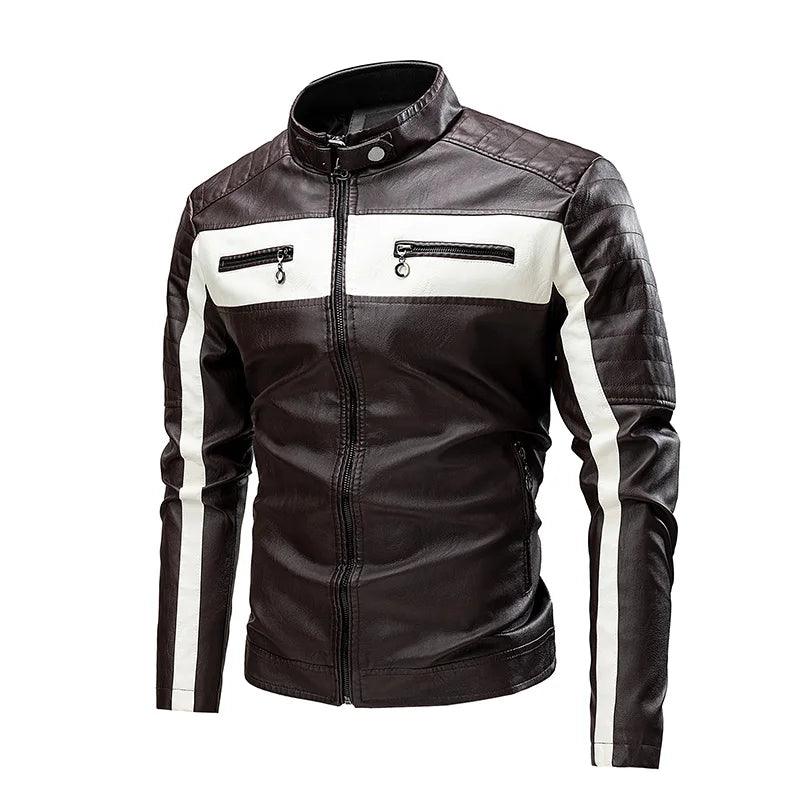 Standing Collar Leather Winter Jacket – Men's Business High-Grade PU Motorcycle Jacket - JVMCL