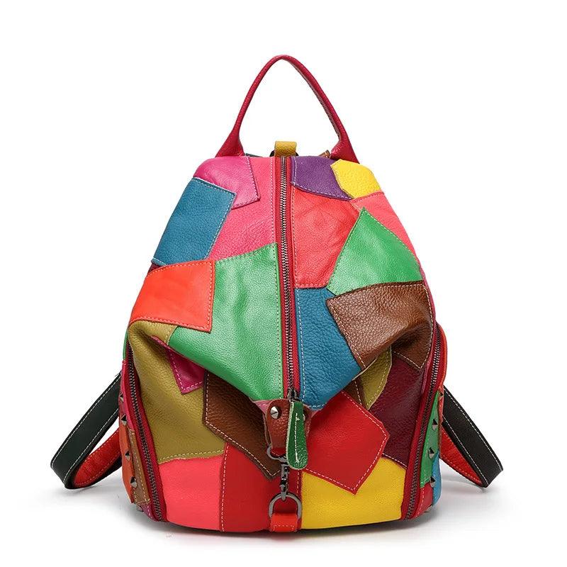 Genuine Leather Patchwork Backpack – Stylish & Spacious for Travel & Daily Use - JVMCL