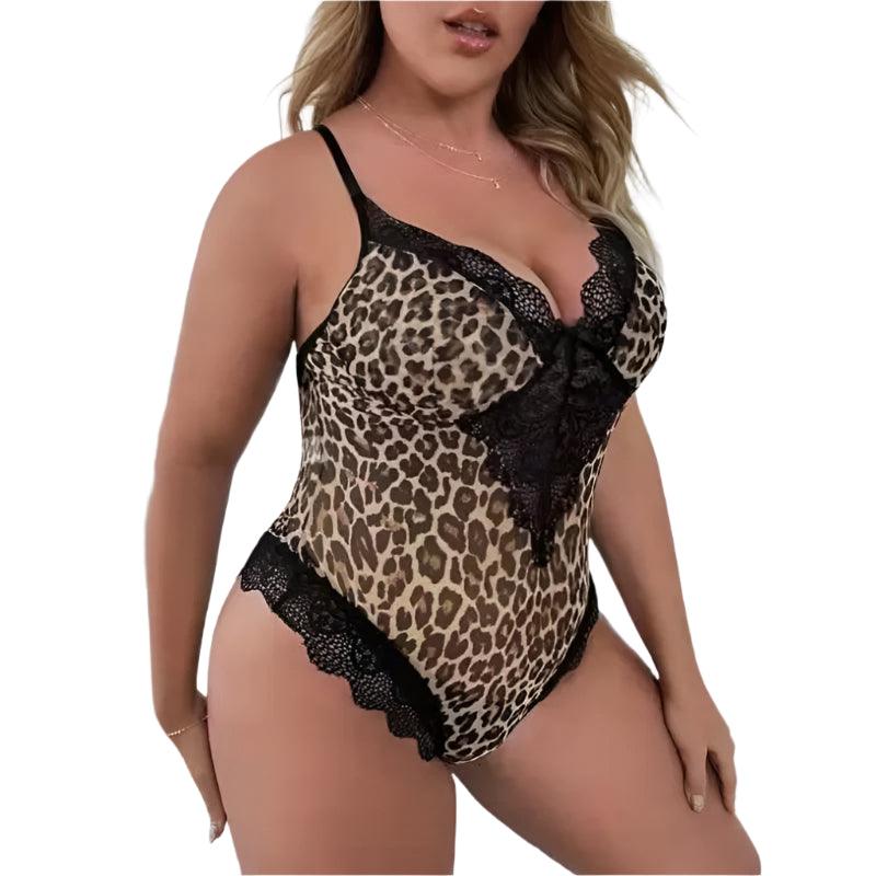 5XL Plus Size Leopard Sleeveless Fierce and fashionable One-Piece Nightgown - JVMCL