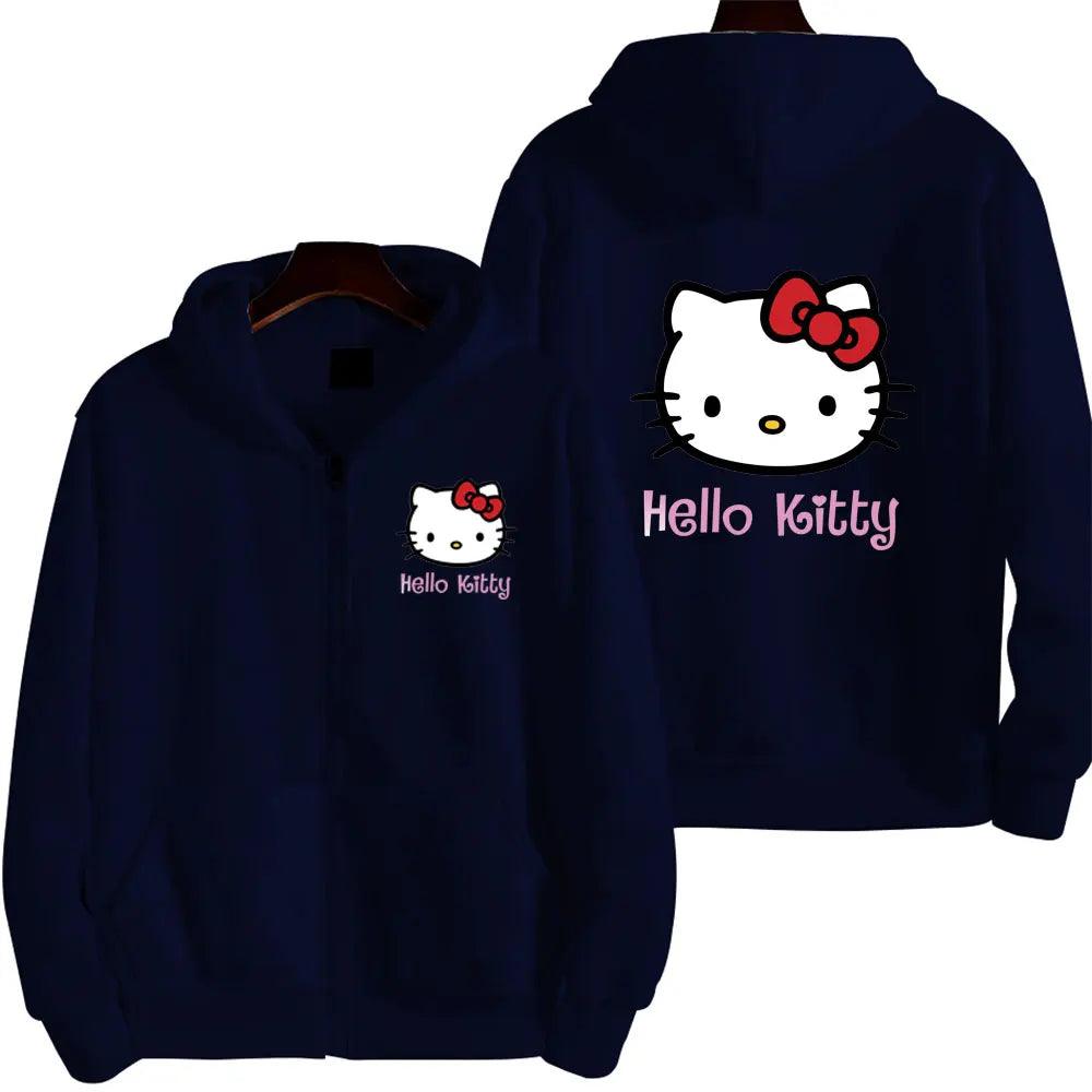 Hello Pink Zipper Hoodie – Oversized Anime Sweatshirt for Men & Women - JVMCL