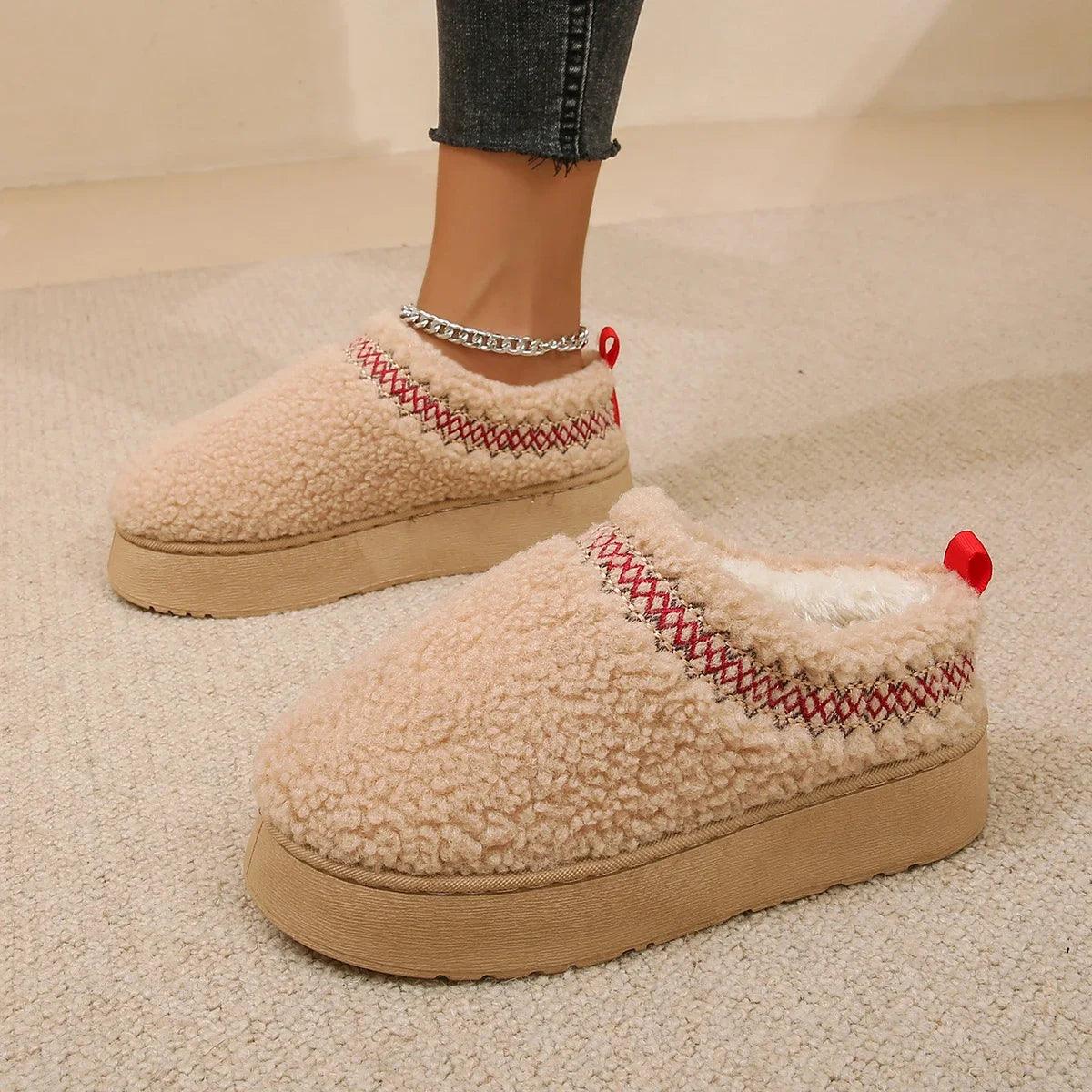 Warm Fur Ankle Boots – Women's Flat Platform Slippers & Winter Cotton Snow Boots - JVMCL