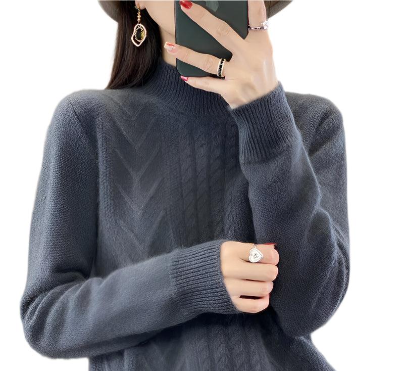 Long-Sleeved -High-Necked Twisted Knit Wool Pullover Sweater for Autumn/Winter - JVMCL