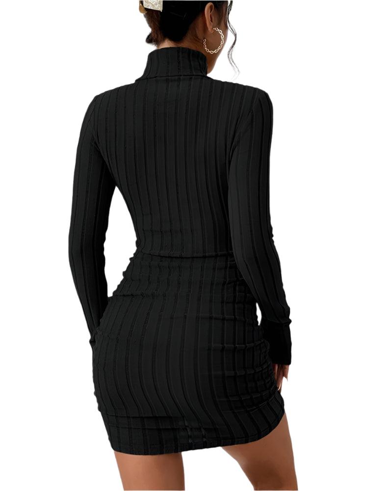 Sexy Slim-Fit Long Sleeve High Street Knitted Turtleneck Bodycon Mini Dress - JVMCL