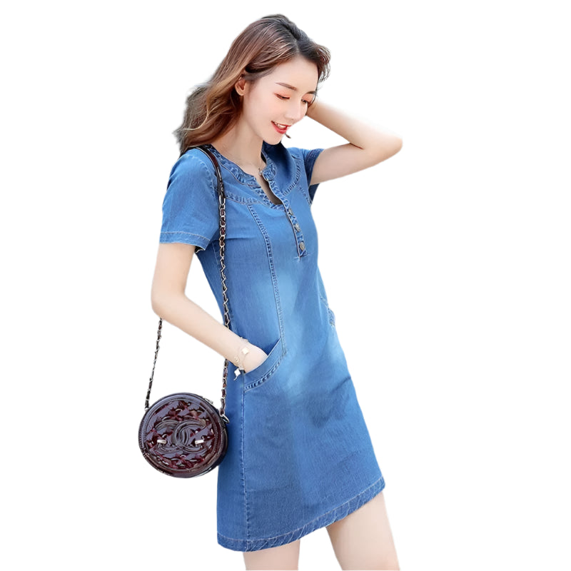 Trendy Medium-Length Loose-Fit Straight-Leg  Everyday Wear Denim Dress