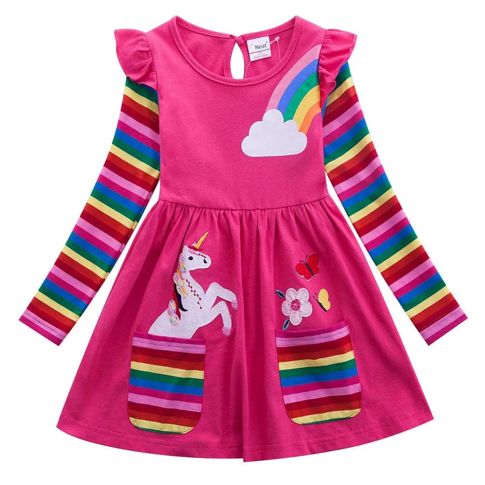 Adorable Toddler Girls' Christmas Santa Dress –Soft Cotton Rainbow Cartoon Skirt - JVMCL