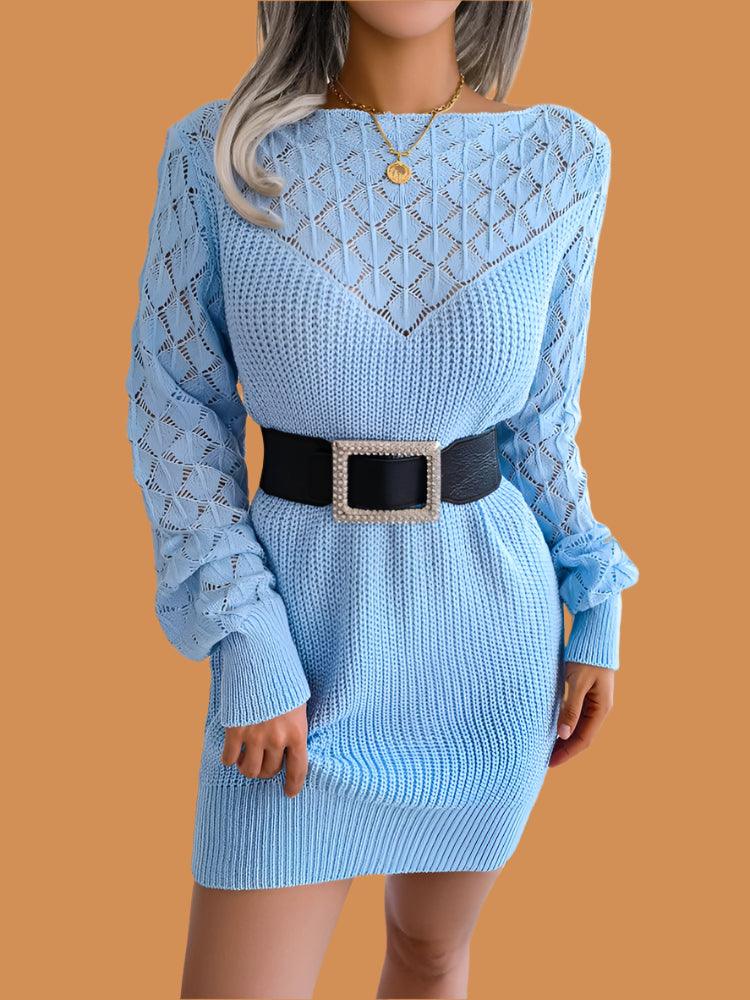 Warm Chic Long Sleeve Style Casual Mini Sweater Dress for Autumn/Winter - JVMCL