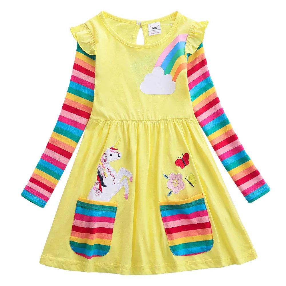 Adorable Toddler Girls' Christmas Santa Dress –Soft Cotton Rainbow Cartoon Skirt - JVMCL