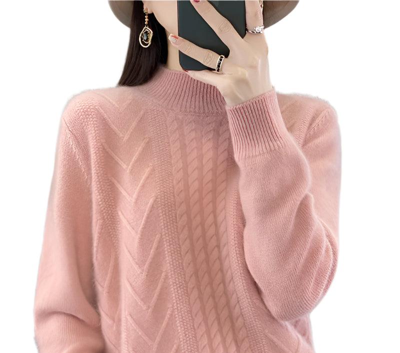 Long-Sleeved -High-Necked Twisted Knit Wool Pullover Sweater for Autumn/Winter - JVMCL