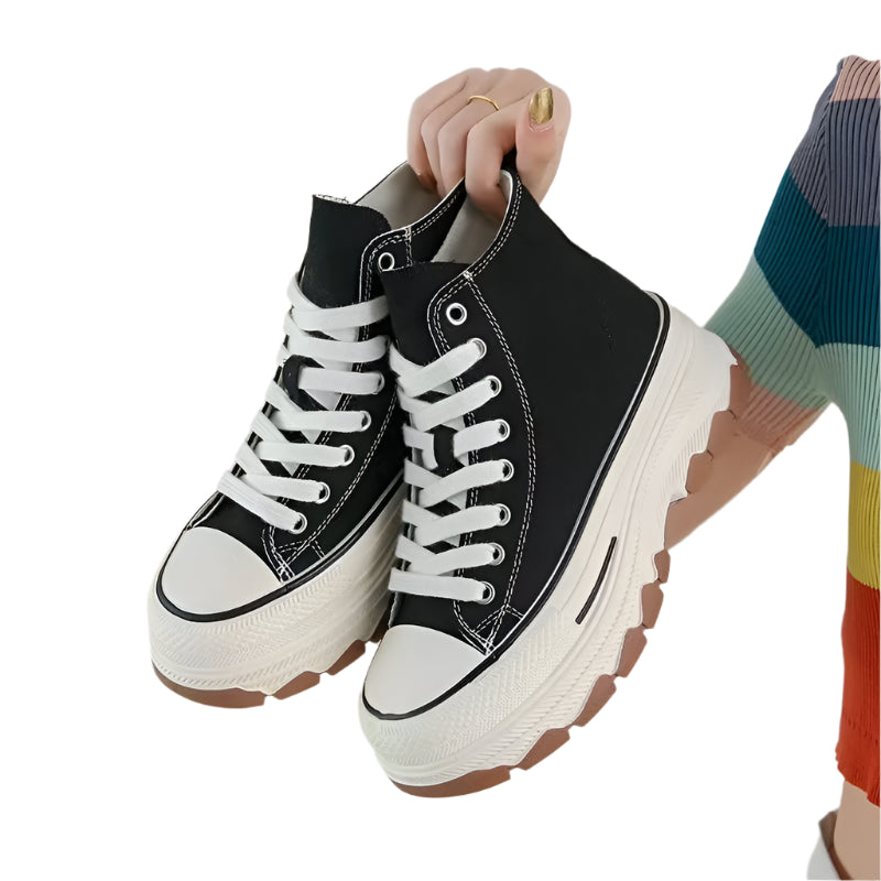 Women’s High-Top Vulcanized Height-Increasing Canvas Platform Ankle Boots - JVMCL