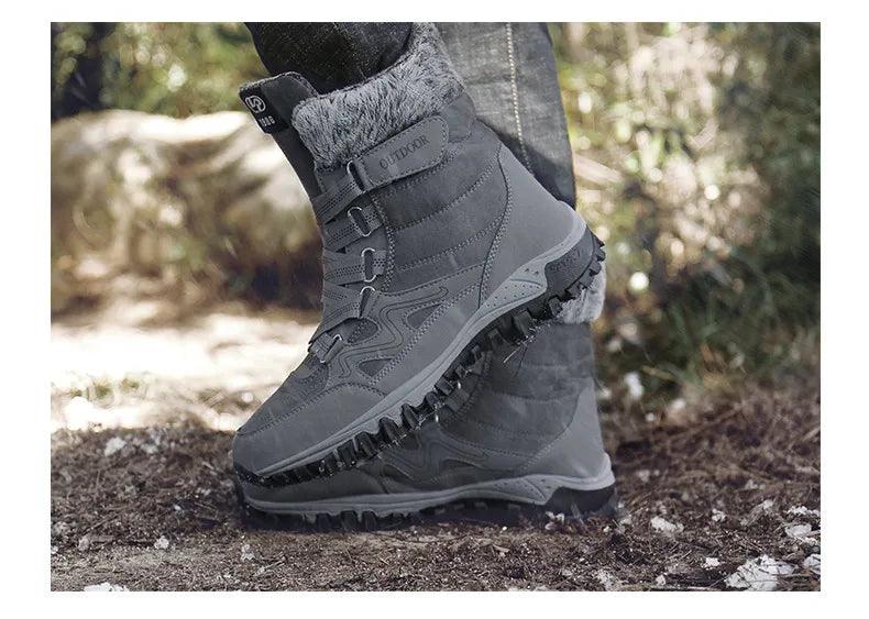 Fur Plush Warm Men Ankle Waterproof Men Boots Outdoor Non-Slip Hiking Boots - JVMCL