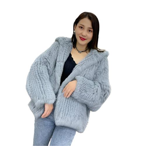 Luxurious Natural Rabbit Fur Hooded Coat – Soft, Warm & Elegant for Winter - JVMCL