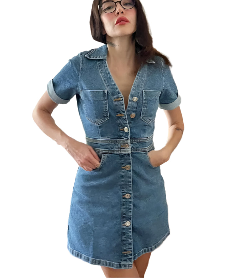 Women’s Retro Denim Mini Dress – Chic & Elegant Street Style for Summer