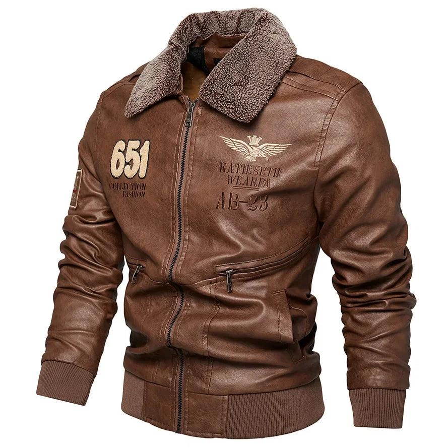 Fashion-Forward Casual Leather Embroidered Aviator Men's Biker Motorcycle Jacket - JVMCL