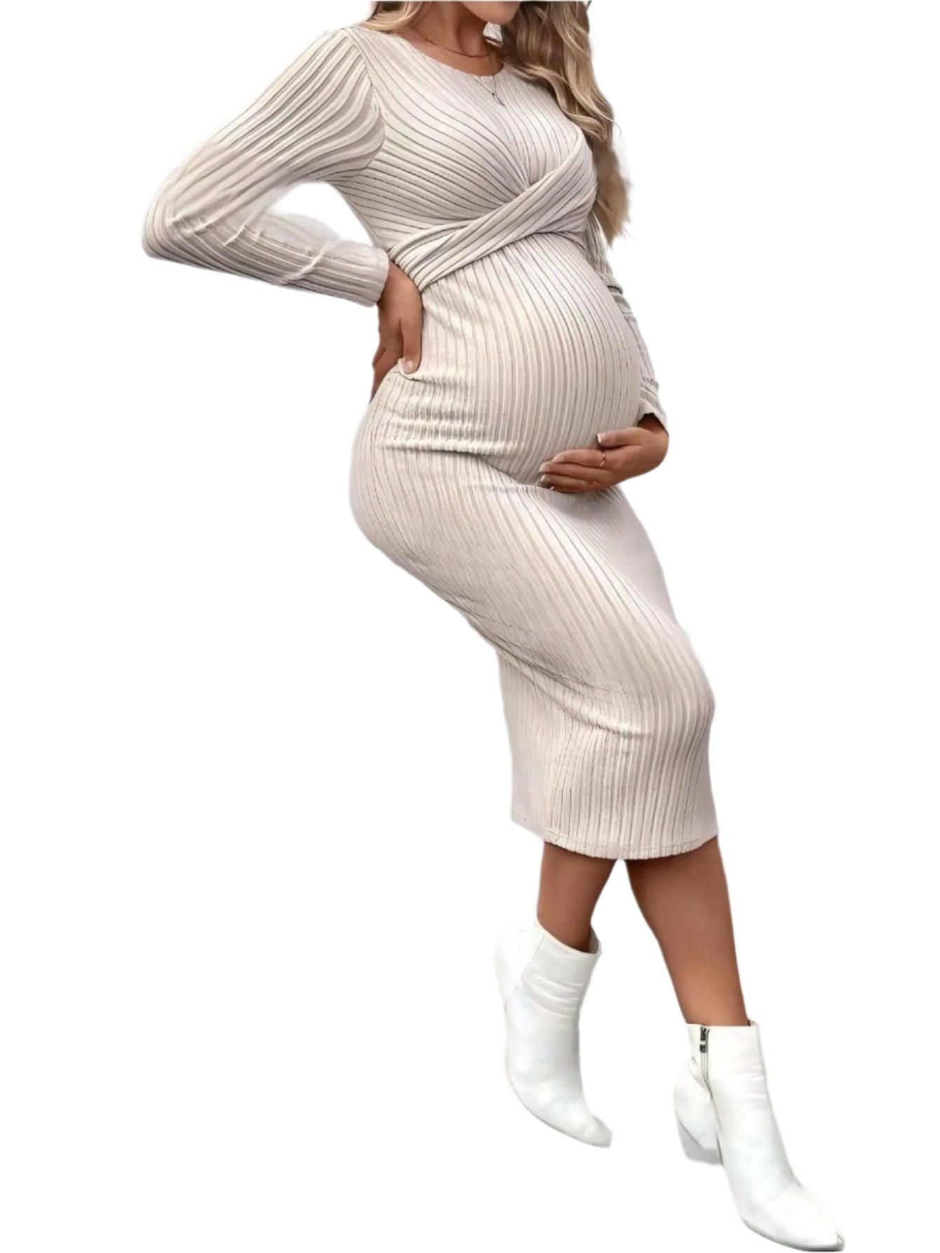 Elegant Knit Maternity Dress –Slim Fit Solid Color Long Sleeve Sheath for Autumn - JVMCL