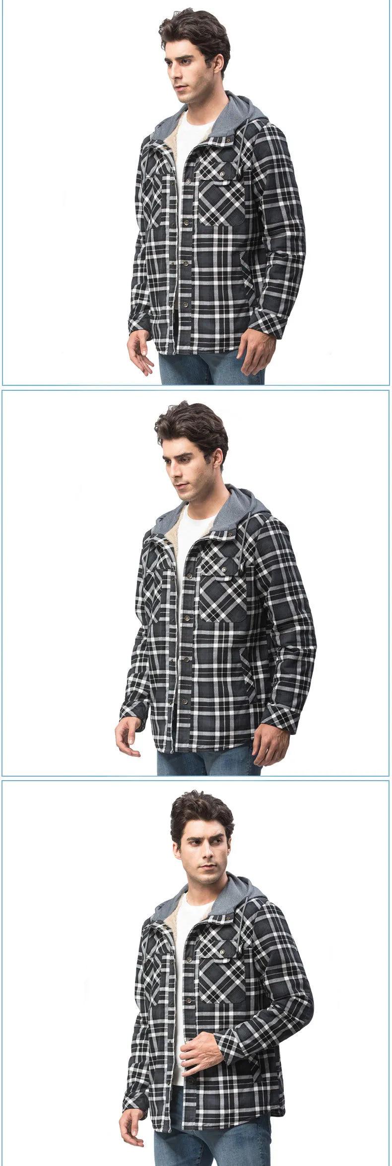 American Cross-Border Men's Plaid Hooded Winter Jacket - JVMCL