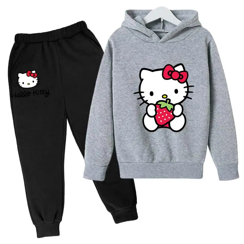 Adorable Cartoon Girls' Tracksuit Hoodie & Pants Set for Kids (4-14 Years) - JVMCL