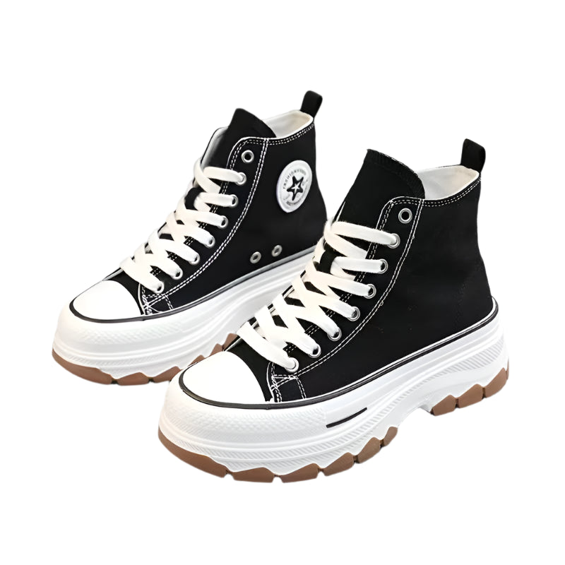 Women’s High-Top Vulcanized Height-Increasing Canvas Platform Ankle Boots - JVMCL