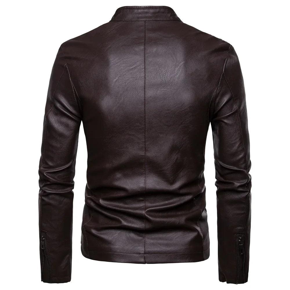 Men's Korean Design Slim Standing Collar PU Leather Jacket - JVMCL