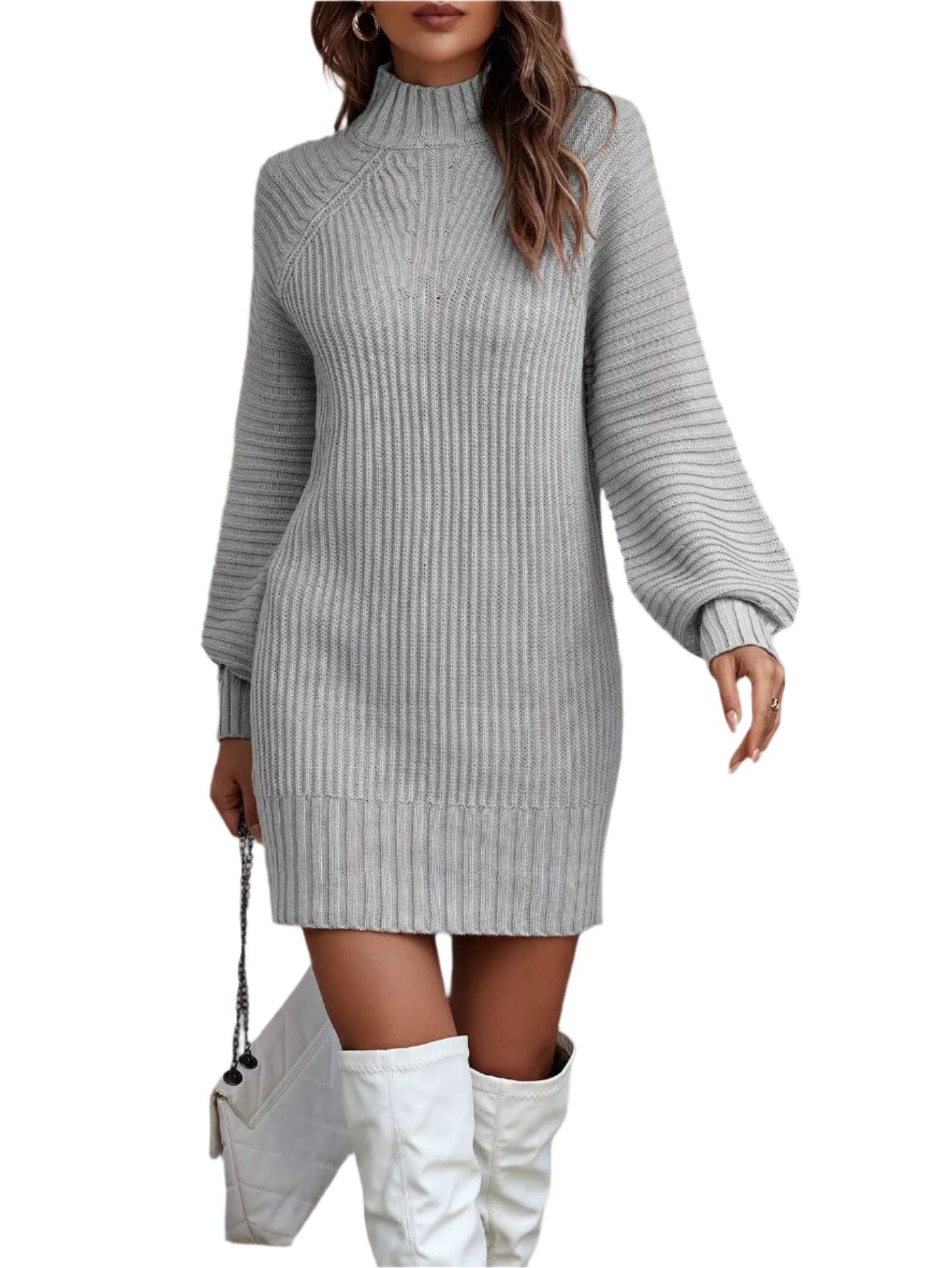 Office Lady Slim Fit Elegance Autumn/Winter High Neck Flare Sleeve Knit Dress - JVMCL