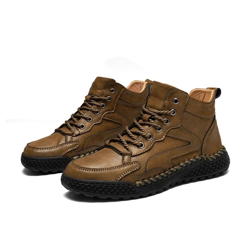 Men's High-Top Hiking Non-Slip Plush-Lined Genuine Leather Winter Snow Boots - JVMCL