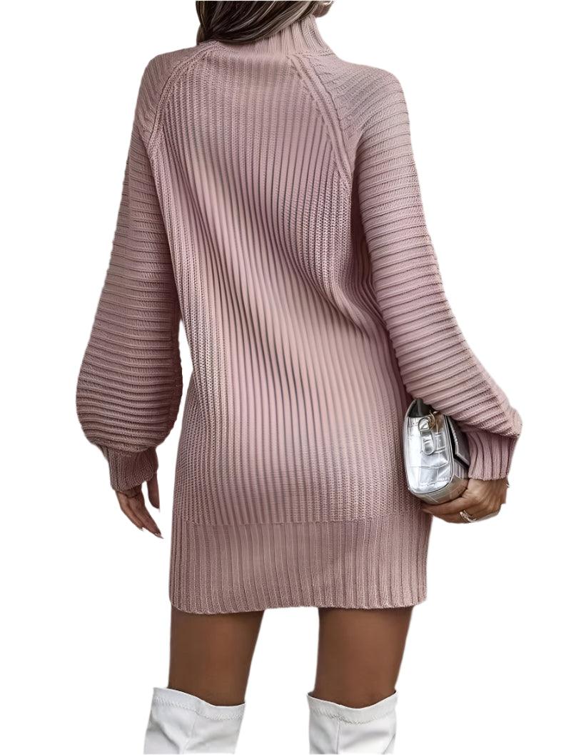 Elegant Knitted Solid Color Pit-stripe Turtleneck Long Sleeve Sweater Dresses - JVMCL