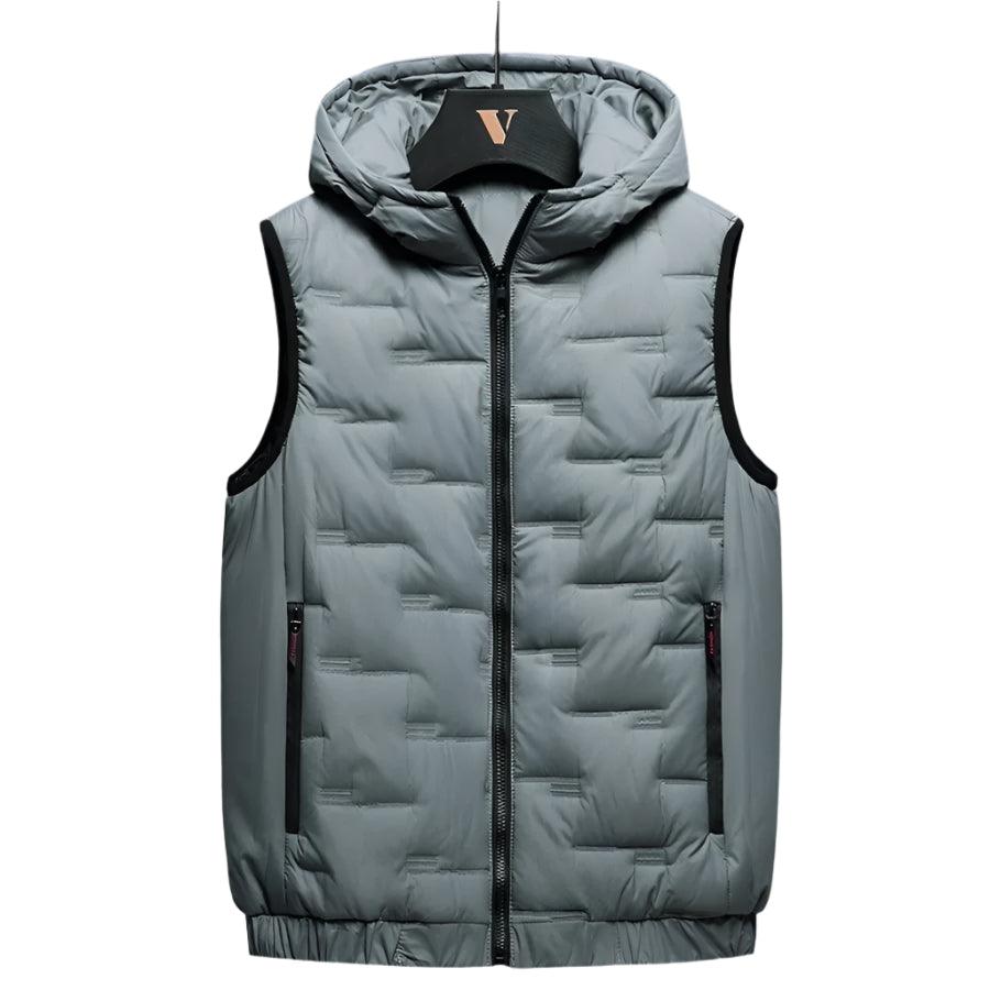 Winter Men's Warm Hooded Vest Jacket - Rectangular Embossed Down Cotton Design - JVMCL