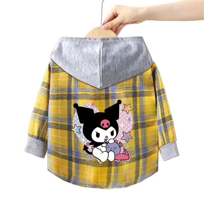 Kitty-Inspired Cute & Casual Hello Hooded Plaid Kids Shirt Outfit (1-12 Years) - JVMCL