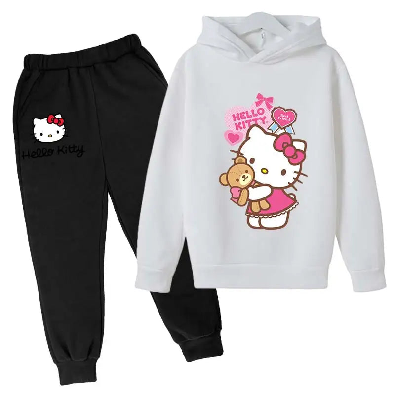 Adorable Cartoon Girls' Tracksuit Hoodie & Pants Set for Kids (4-14 Years) - JVMCL