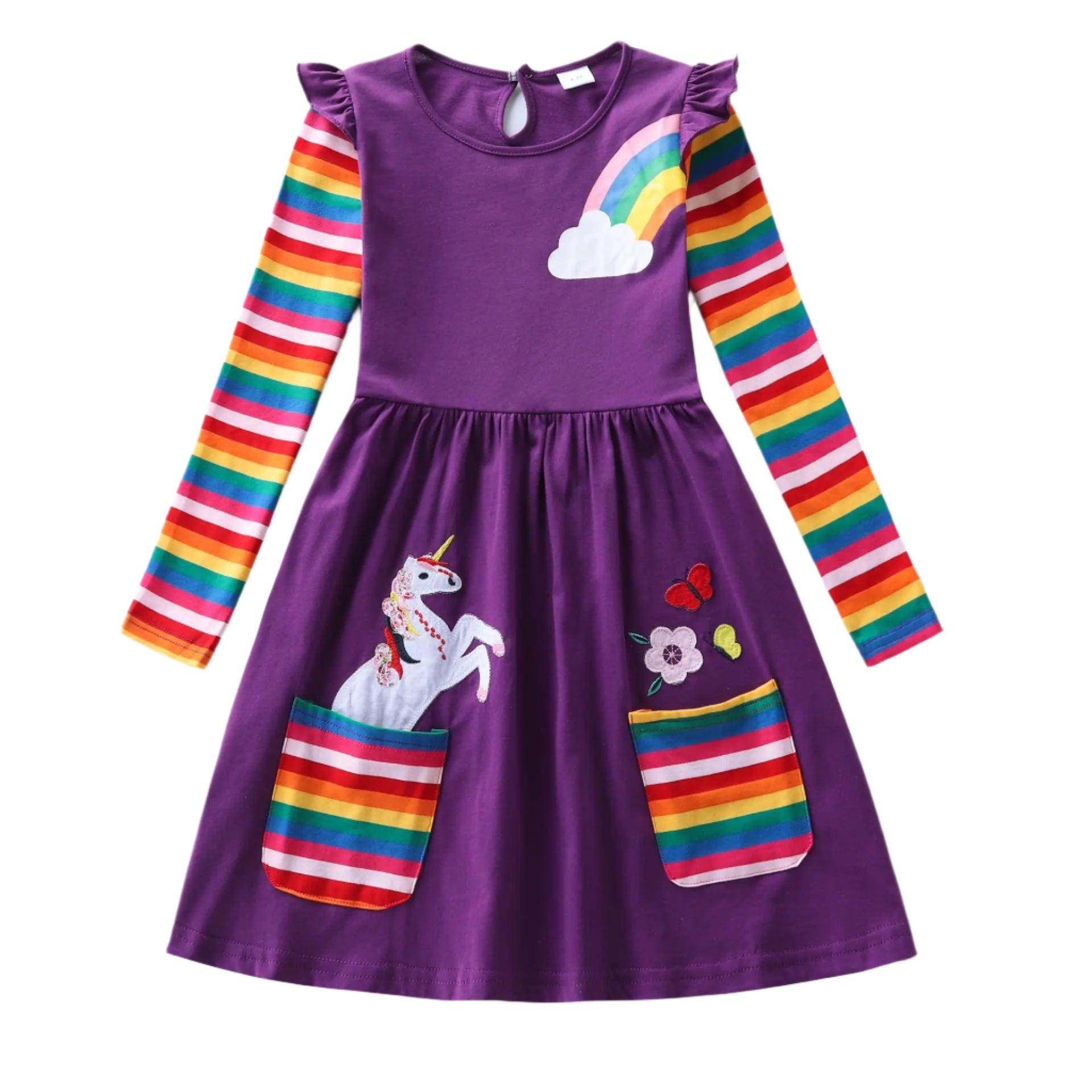 Adorable Toddler Girls' Christmas Santa Dress –Soft Cotton Rainbow Cartoon Skirt - JVMCL