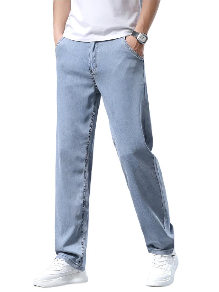 Men's Ultra Breathable Straight Fit Business Casual Light Blue Denim Jeans - JVMCL