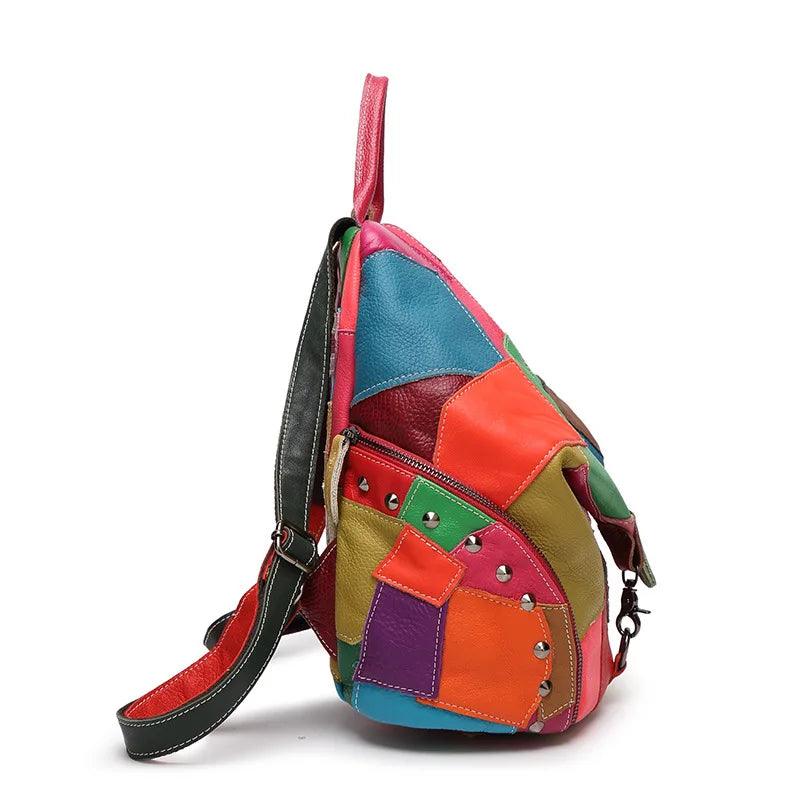 Genuine Leather Patchwork Backpack – Stylish & Spacious for Travel & Daily Use - JVMCL