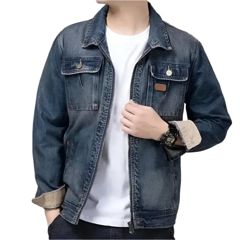 All-in-one Stylish Men's Denim Overalls Multi Pocket Autumn Winter Jacket - JVMCL