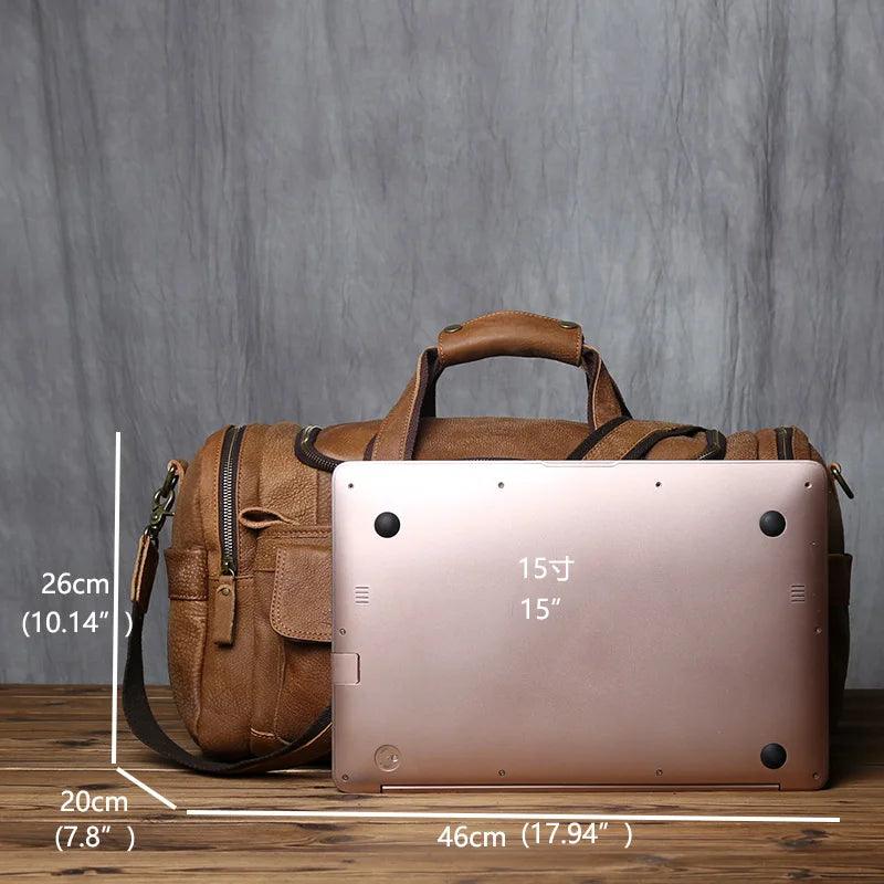 Retro Men's Genuine Leather Travel Duffel Bag – Large Capacity Hand Luggage & Messenger Bag - JVMCL