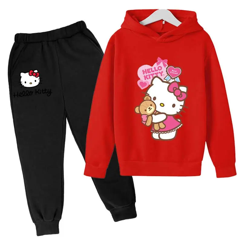 Adorable Cartoon Girls' Tracksuit Hoodie & Pants Set for Kids (4-14 Years) - JVMCL