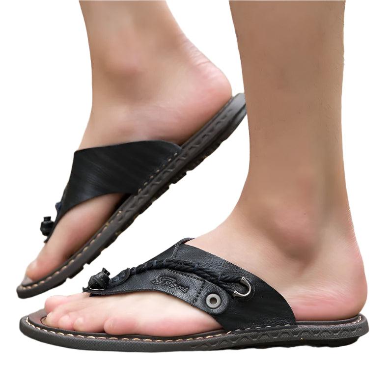 Handmade Leather Slippers Trendy Fashion Men's Flip-flops Outdoor Breathable Comfortable Men and Simple Sandals - JVMCL