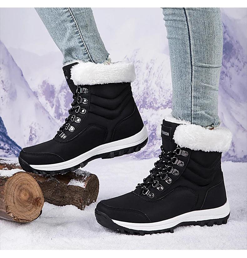 Outdoor Non-slip Women Warm Waterproof Boots Fashion Designer Plush Snow Boots - JVMCL