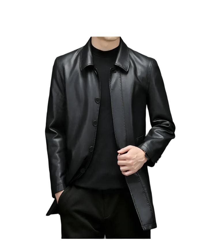 7XL Midi Long Winter Plush Warm Leather Windbreaker Male Large Size Men's Leather Jacket - JVMCL