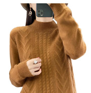 Long-Sleeved -High-Necked Twisted Knit Wool Pullover Sweater for Autumn/Winter - JVMCL