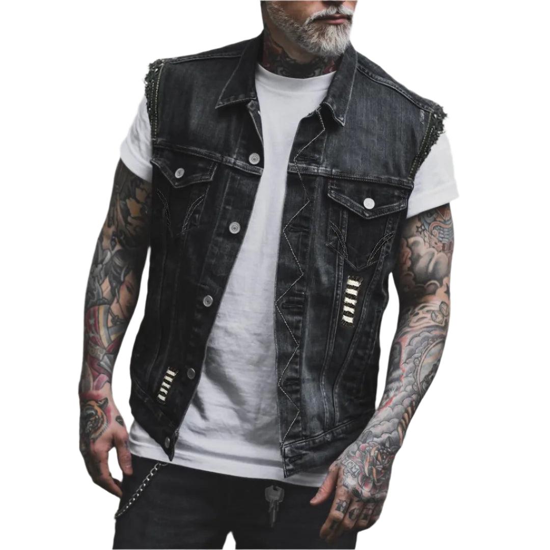 Hole Ripped Cotton Sleeveless Motorcycle Biker Denim Vest Punk Vest Waistcoat - JVMCL