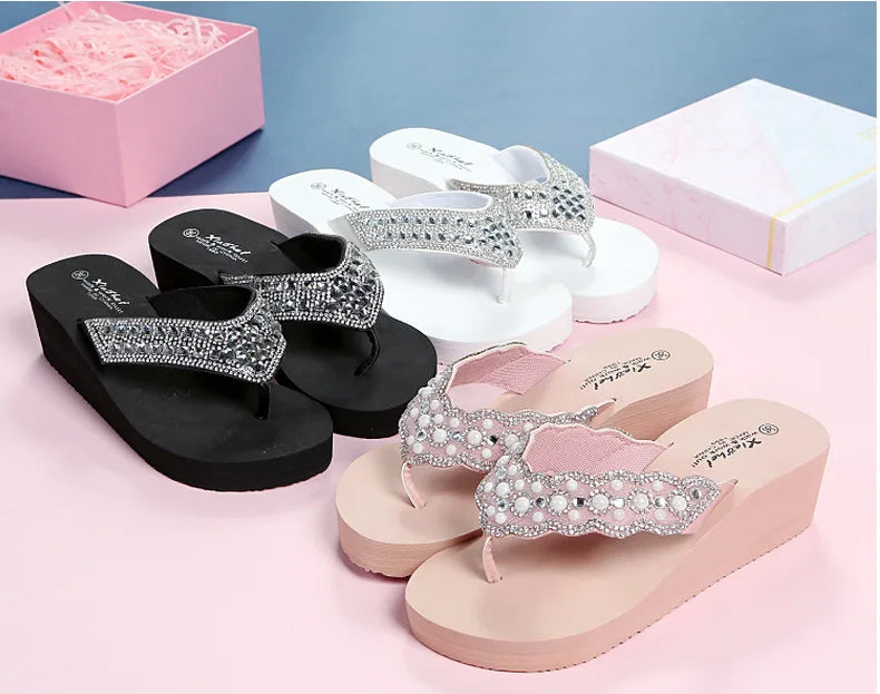 Women's Female Crystal Thongs Rhinestone Flip Flops Summer Slippers Sandals